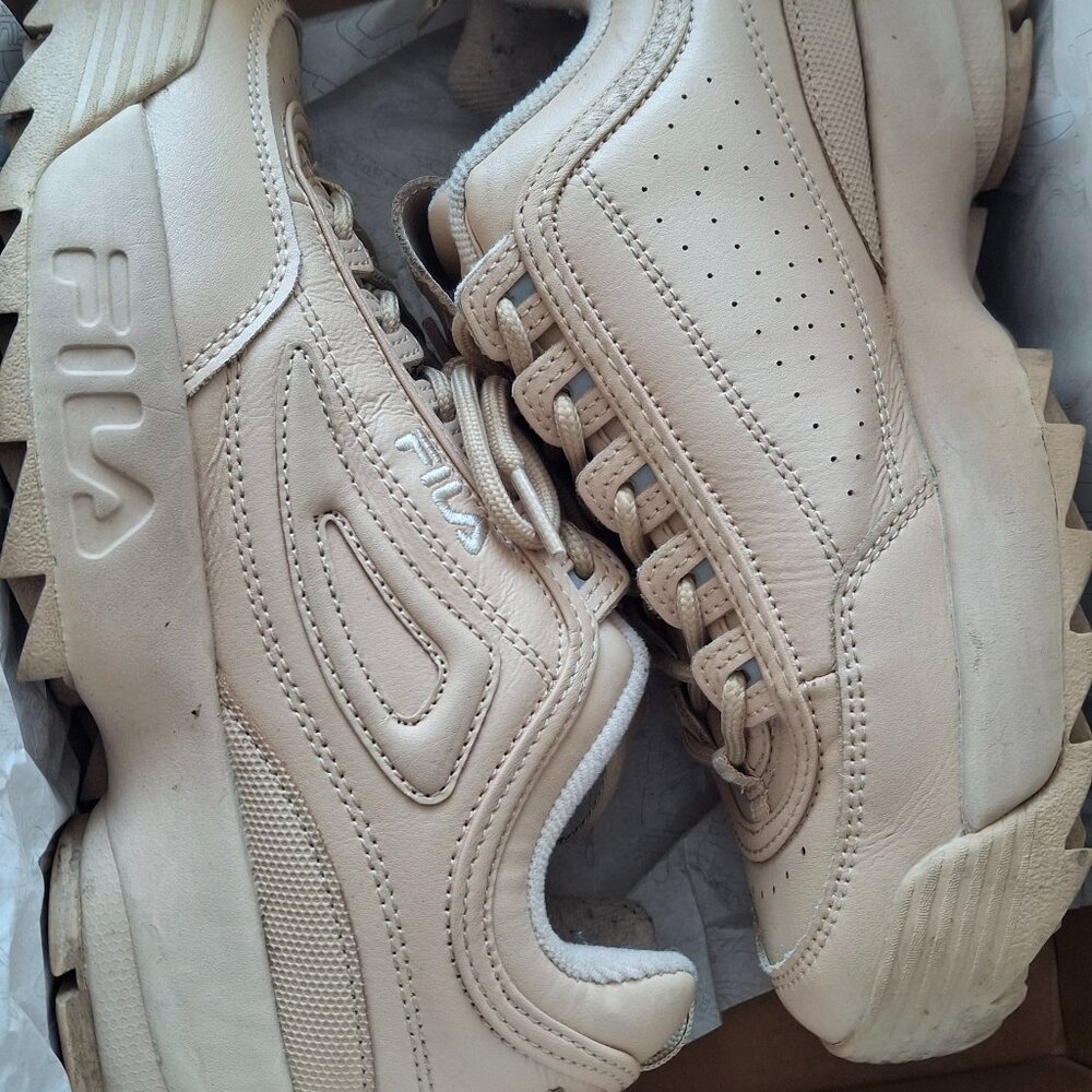 Cream Beige Fila Disrupter 2 platform sneakers